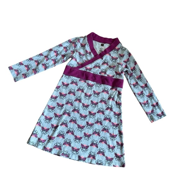 Tea Collection faux wrap Dress Pink Butterflies size 5 - Picture 1 of 5